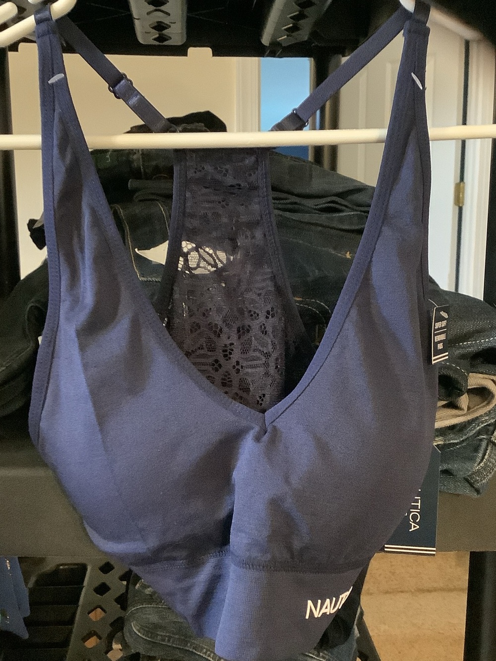 Nautica Deep Navy Lace Racerback Bralette, Medium